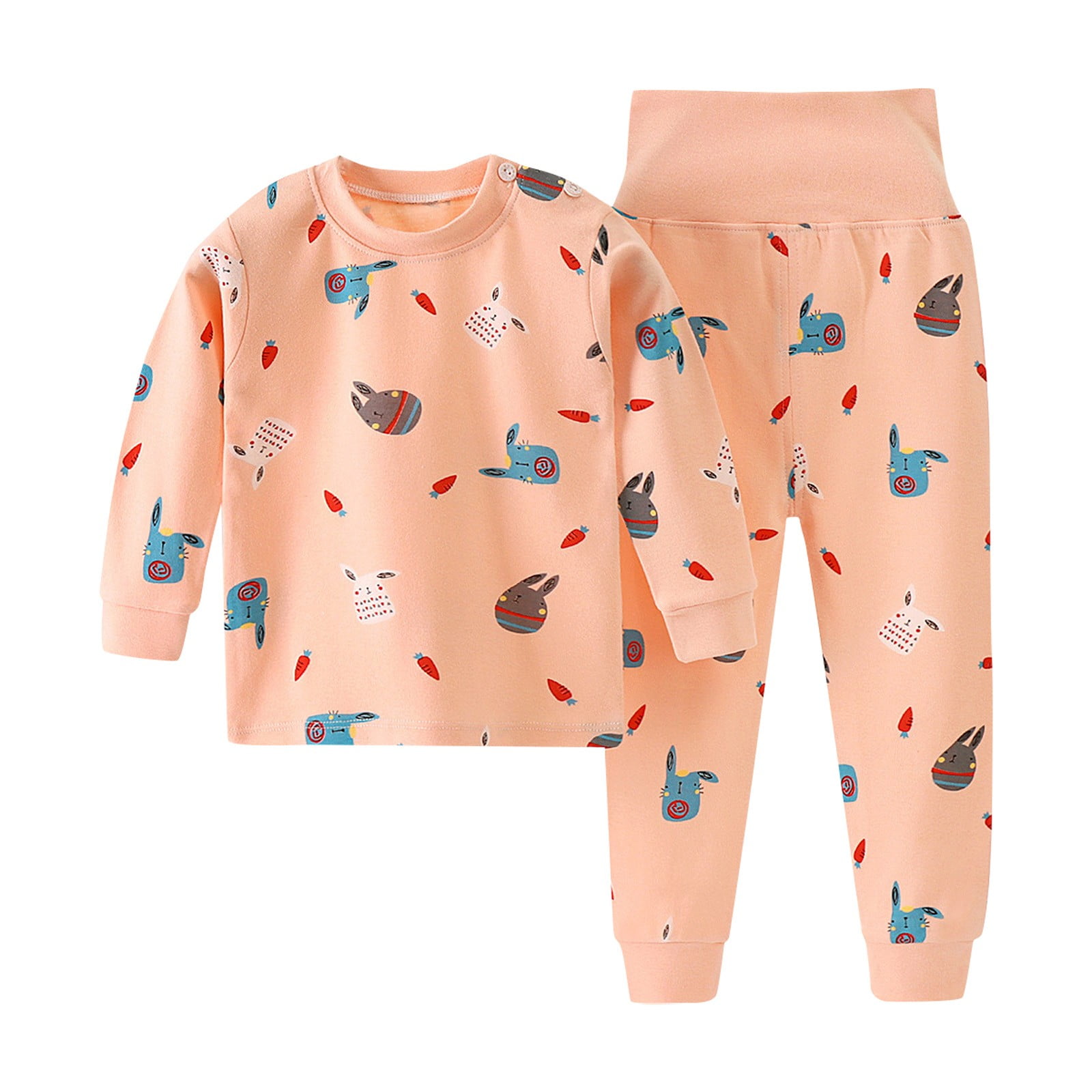 LMTODLFG Baby Girl Clothes Toddler Girls Boys Baby Soft Pajamas Toddler Cartoon Prints Hight Waist Long Sleeve Kid Sleepwear Sets 2T Boys Clothes Pink 18-24 Months